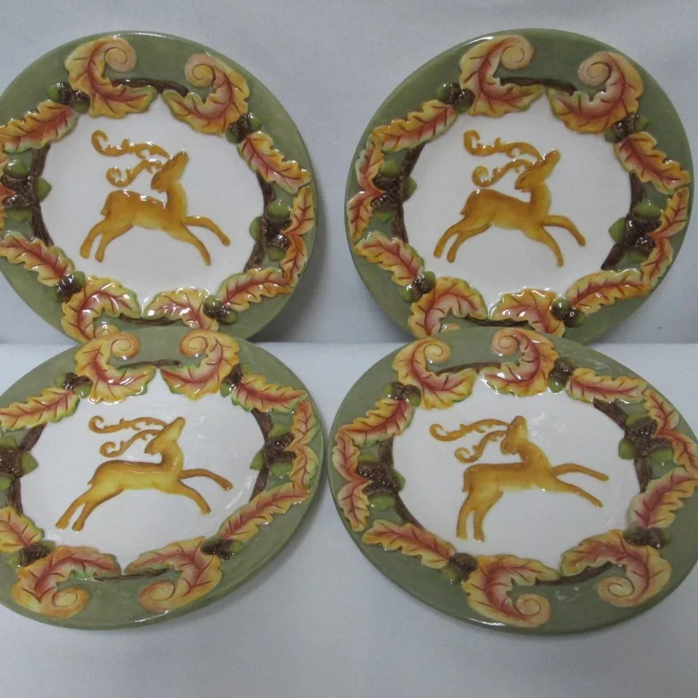 Silvestri Christmas Holiday Reindeer Appetizer Salad Desert Plate Set 4 NEW